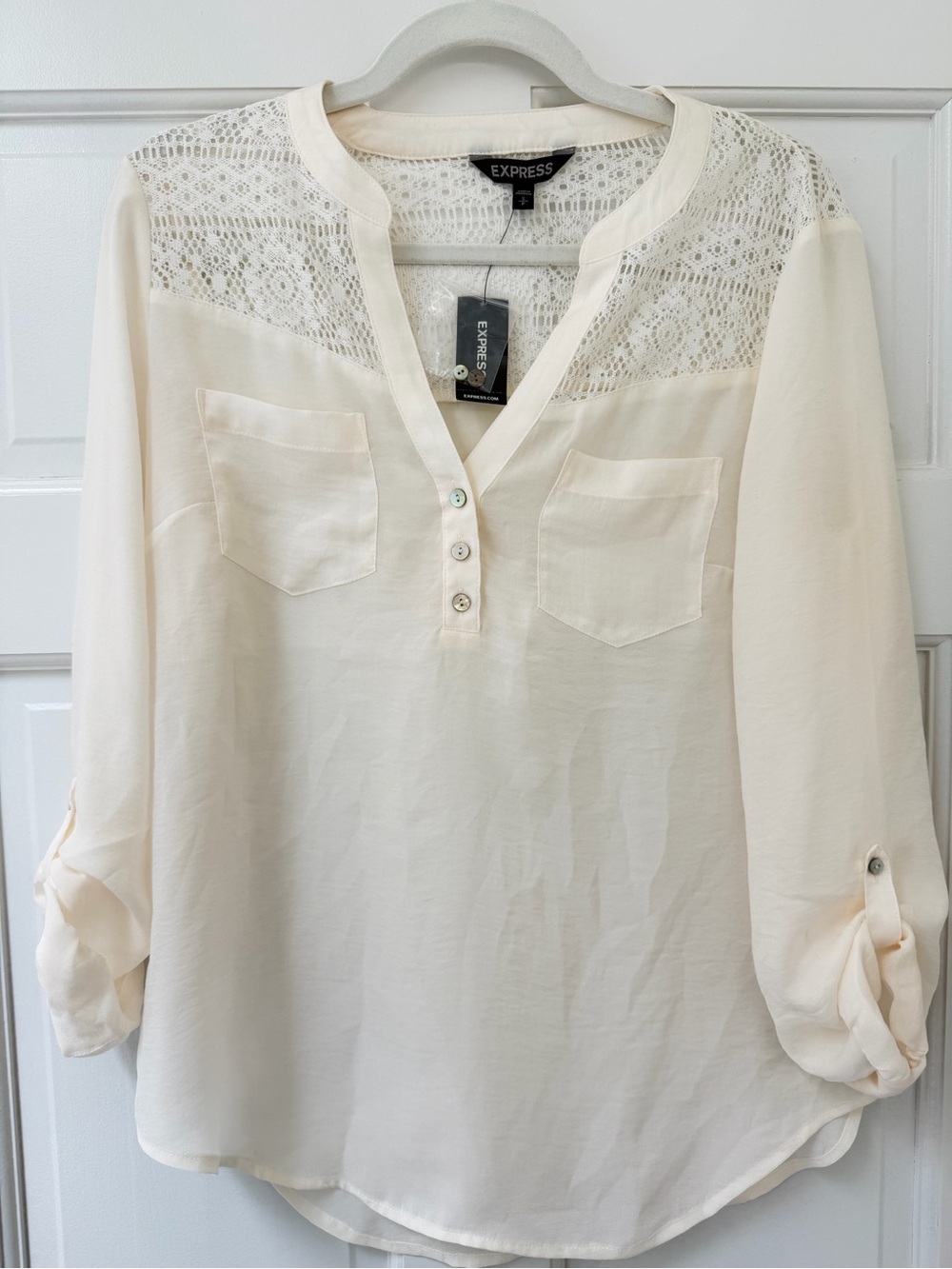 Express Ivory Lace Henley Blouse